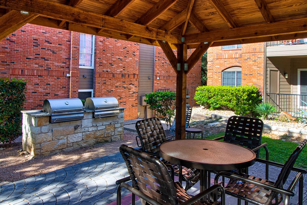 Outdoor patio with grills Community Grills at Channings Mark, Austin, Texas